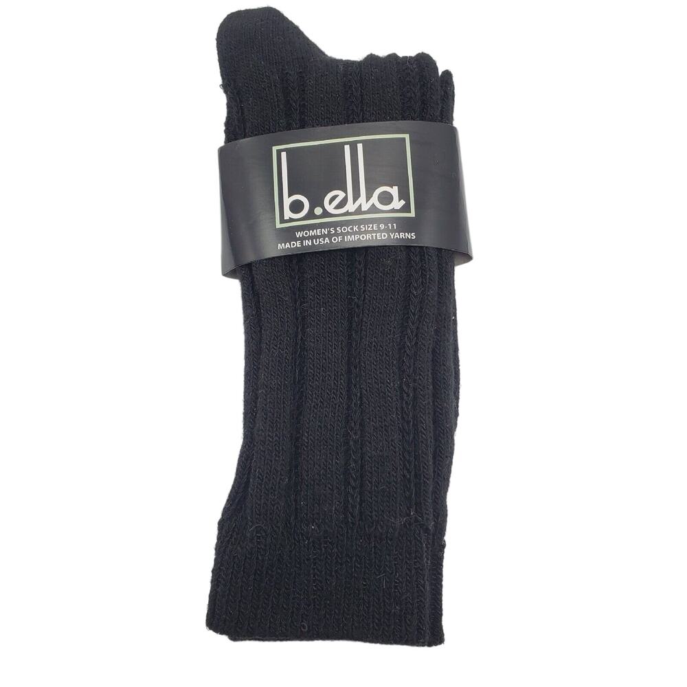 B.Ella Black Ribbed Socks Ankle Dress Size 9-11 #3740 Viscose Acrylic Blend Crew
